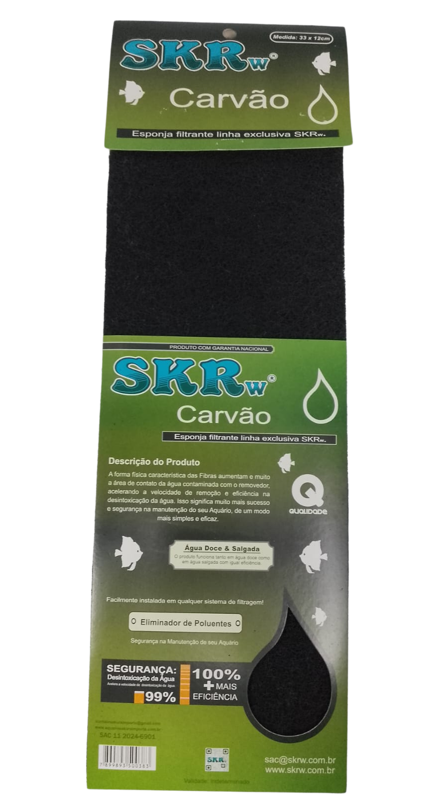 ESPONJA FILTRANTE SKRw CARVAO ATIVADO 33X12CM