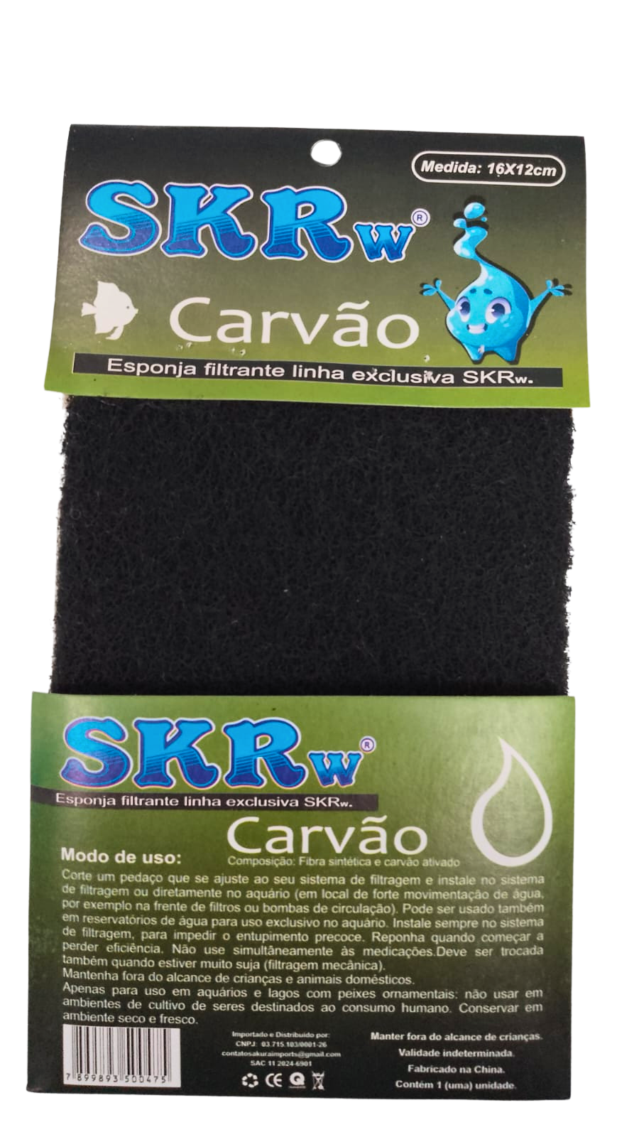 ESPONJA SKRw FILTRANTE CARVAO ATIVADO   16X12CM